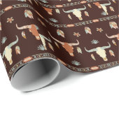 Boho Stier Patroon Western Cadeaupapier (Rol Hoek)