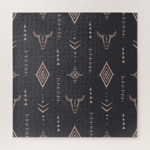 Boho stier schedel, etnisch naadloos. legpuzzel
