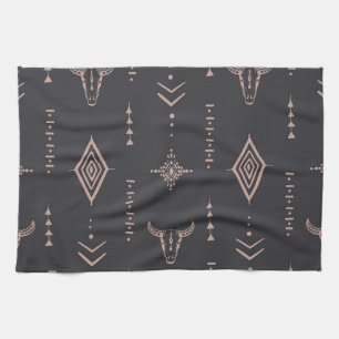 Boho stier schedel, etnisch naadloos. theedoek