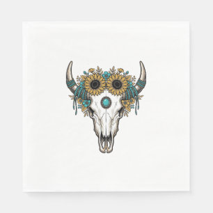 Boho Stier Schedel Zonnebloem Vintage Western Grav Servet
