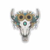 Boho Stier Schedel Zonnebloem Vintage Western Grav Sticker (Voorkant)