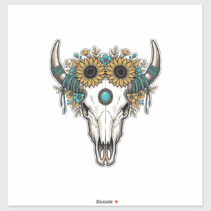 Boho Stier Schedel Zonnebloem Vintage Westerse Gra Sticker