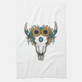 Boho Stier Schedel Zonnebloem Vintage Westerse Gra Theedoek (Verticaal)