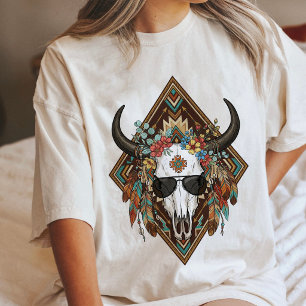 Boho Stierenschedel Met Bloemen & Zonnebril Tri-Blend Shirt