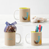 Boho Stijl Aangepast Monogram en Naam Gekleurd Tweekleurige Koffiemok