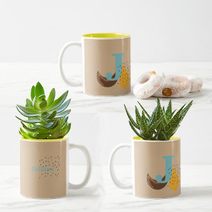 Boho Stijl Aangepast Monogram en Naam Gekleurd Tweekleurige Koffiemok