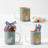 Boho Stijl Aangepast Monogram en Naam Gekleurd Tweekleurige Koffiemok