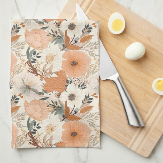 Boho-stijl bloemen patroon lichte kleuren theedoek (Quarter Fold)