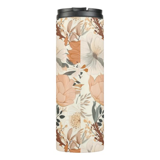 Boho-stijl bloemen patroon lichte kleuren thermosbeker (Achterkant)