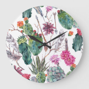 Boho stijl, cactus Waterverf. Grote Klok