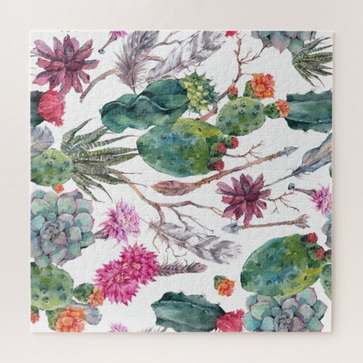 Boho stijl, cactus Waterverf. Legpuzzel (Horizontaal)