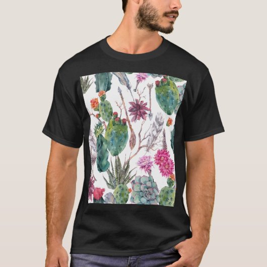 Boho stijl, cactus Waterverf. T-shirt (Voorkant)