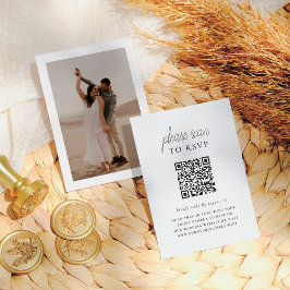 Boho Stijl & Elegante QR Code Foto Bruiloft RSVP Informatiekaartje