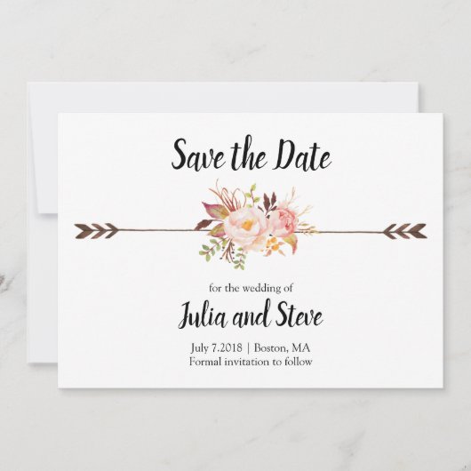 Boho Stijl Elegante Waterverf Bloemen Bruiloft Save The Date (Voorkant)