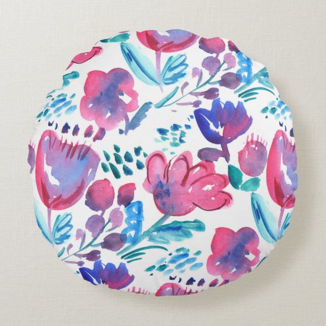 boho stijl floral rustic hand-getekende illustrati rond kussen (Voorkant)