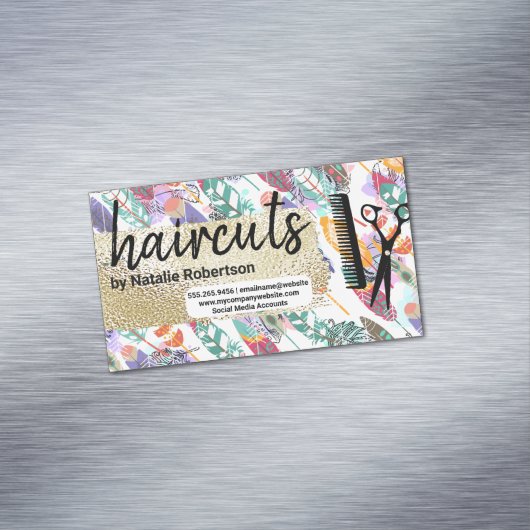 Boho Stijl | Goud Geborsteld | Salon Gereedschap Magnetisch Visitekaartje (Voorbeeld)