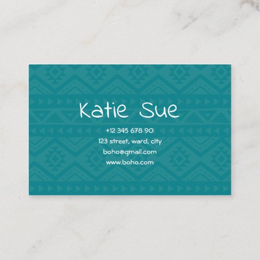 Boho stijl inheemse blauwe patroon etnische monogr visitekaartje (Achterkant)