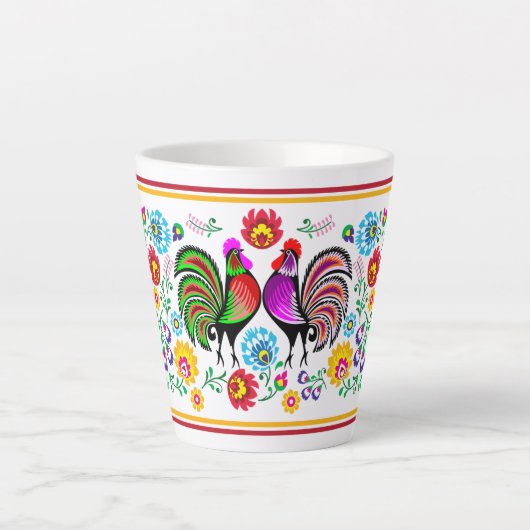 Boho stijl kleurrijke haan patroon latte mok (Voorkant)