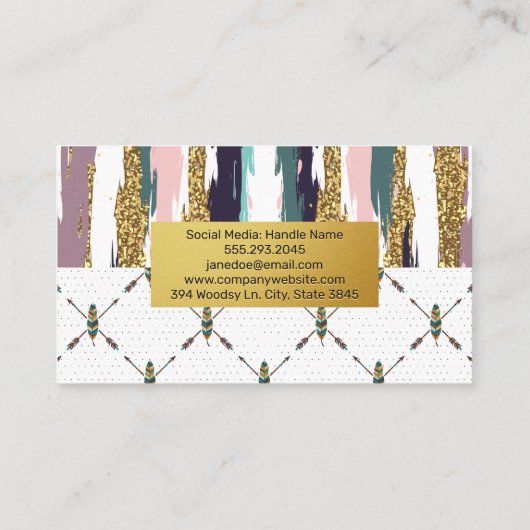Boho stijl | Moderne abstracte patronen met veren Visitekaartje (Achterkant)