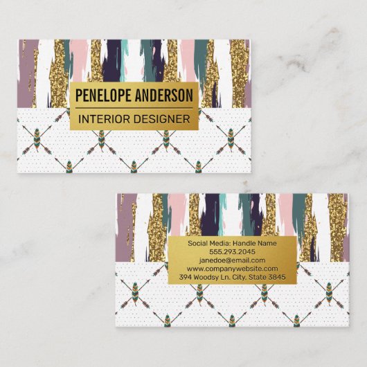 Boho stijl | Moderne abstracte patronen met veren Visitekaartje (Voorkant / Achterkant)