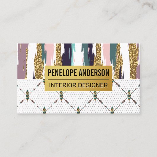 Boho stijl | Moderne abstracte patronen met veren Visitekaartje (Voorkant)