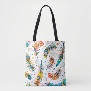 Boho-stijl, naadloos veerpatroon. tote bag