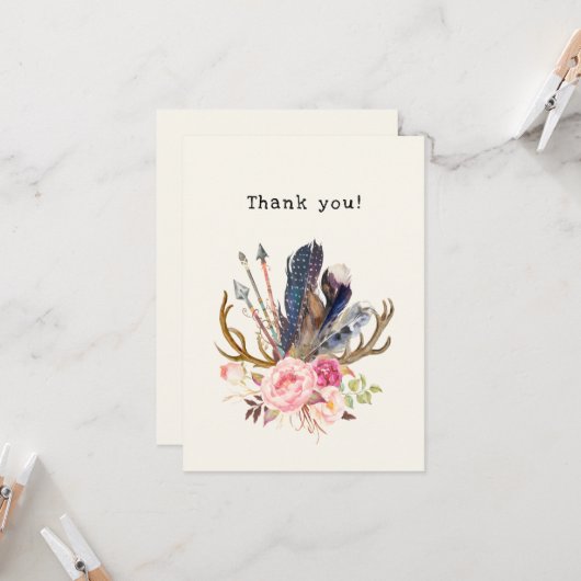 Boho stijl ontwerp aanpasbare Dank kaart (Voorkant / Achterkant in situ)