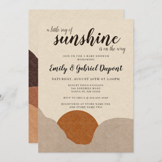 Boho stijl Ray of Sunshine Baby shower Invitation Kaart (Voorkant / Achterkant)