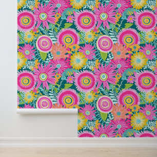 Boho stijl roze bloemen behang