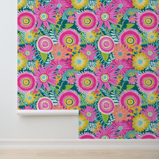 Boho stijl roze bloemen behang