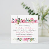 Boho stijl roze klaprozen veren groen bruiloft kaart (Staand voorkant)
