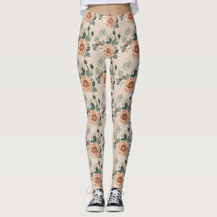 Boho stijl rozen in pastel oranje en salie groen leggings