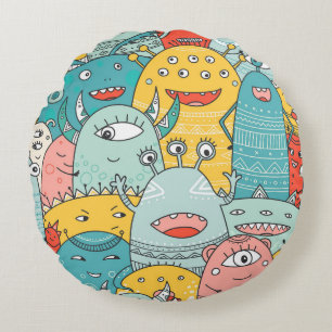 Boho stijl schattige monsters, naadloos. rond kussen