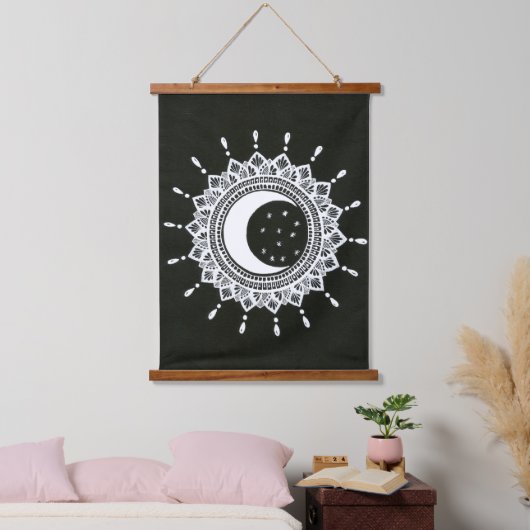 Boho stijl Sun & Moon mandala kunst Hangend Wandkleed (Slaapkamer)