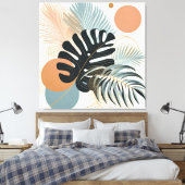 Boho stijl tropische blad schilderen kunst canvas afdruk (Insitu (Slaapkamer))