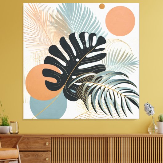 Boho stijl tropische blad schilderen kunst canvas afdruk (Insitu (Woonkamer))