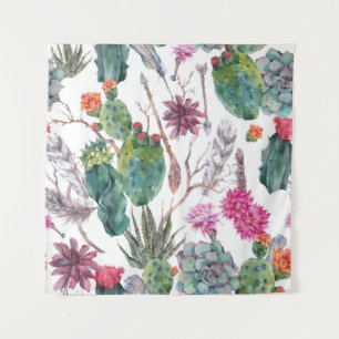 Boho stijl, vintage cactus aquarel. wandkleed