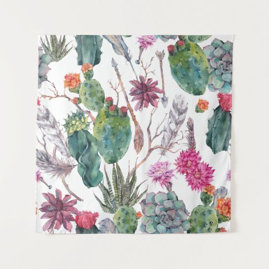 Boho stijl, vintage cactus aquarel. wandkleed (Voorkant)