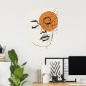 Boho stijl Vrouw gezicht zon, Lijn Kunst Poster (Thuiskantoor)