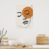 Boho stijl Vrouw gezicht zon, Line Art Poster (Keuken)
