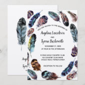 Boho stijl Waterverf veren aangepaste bruiloft Kaart (Voorkant / Achterkant)