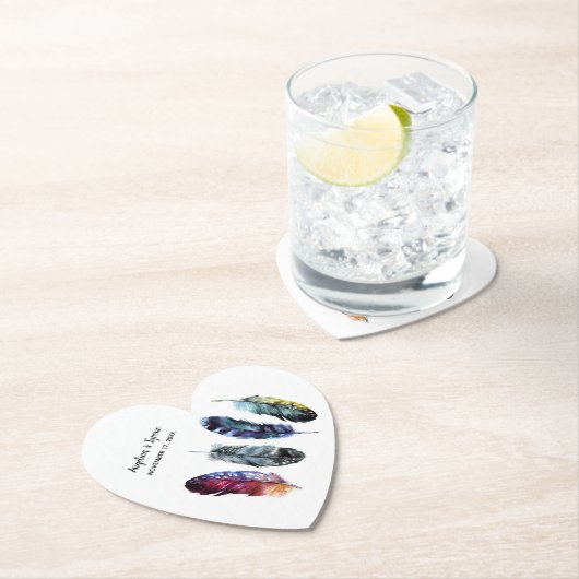 Boho stijl Waterverf veren bruiloft Kartonnen Onderzetters (Insitu)