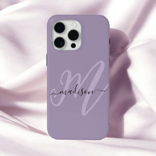 Boho Stijlvol Lavendel Script Monogram en Naam iPhone 15 Pro Max Hoesje