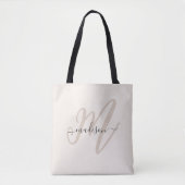 Boho Stijlvol Script Monogram en Naam in Beige Tote Bag (Voorkant)