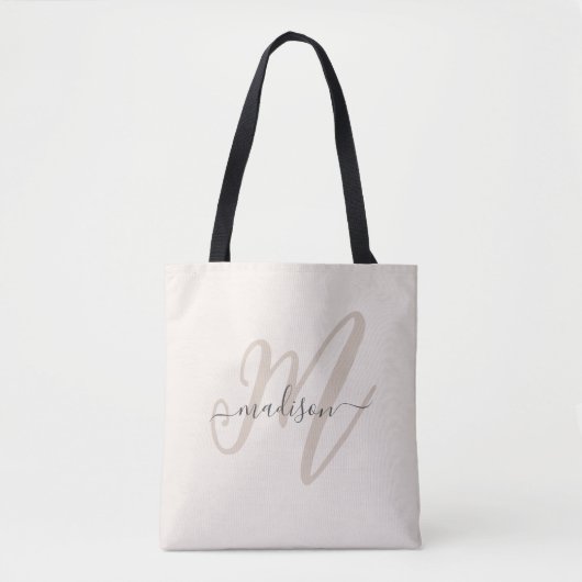 Boho Stijlvol Script Monogram en Naam in Beige Tote Bag (Voorkant)
