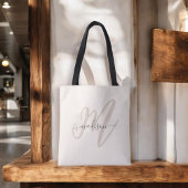 Boho Stijlvol Script Monogram en Naam in Beige Tote Bag