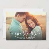 Boho Stijlvolle Heart Script Een foto bruiloft Save The Date (Voorkant)