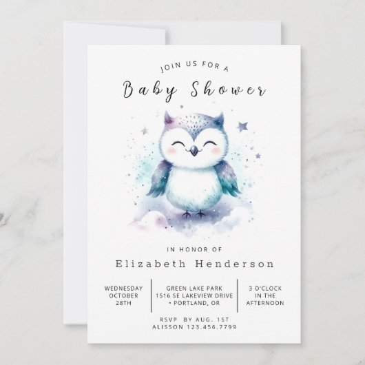 Boho Stijlvolle Uil Baby shower Kaart (Voorkant)