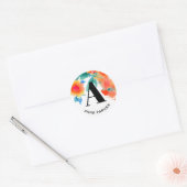 Boho Stijlvolle Waterverf Bloemennaam Monogram Ronde Sticker (Envelop)