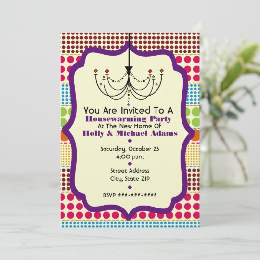 Boho Stippen Funky Chandelier Housewarming Party Kaart (Staand voorkant)